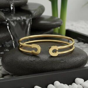 🆕 Modern Open Cuff Pin-Shaped Trendy Bracelet 18K Gold Plated Stainless Steel